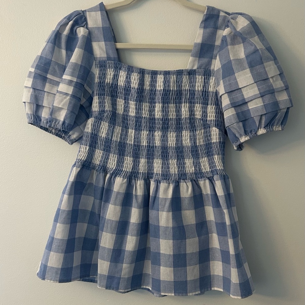 Grace + Karma Blue and White Checkered Blouse